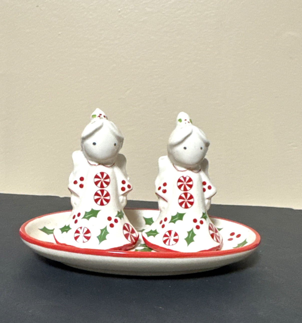 Temptations By Tara Salt & Pepper Shaker Set Christmas Peppermint Holly Angels Temptations By Tara Salt & Pepper Shaker Set Christmas Peppermint Holly Angels