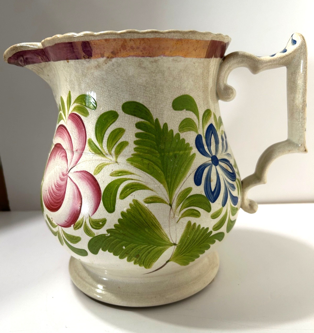 Antique Large Gaudy Dutch Pitcher