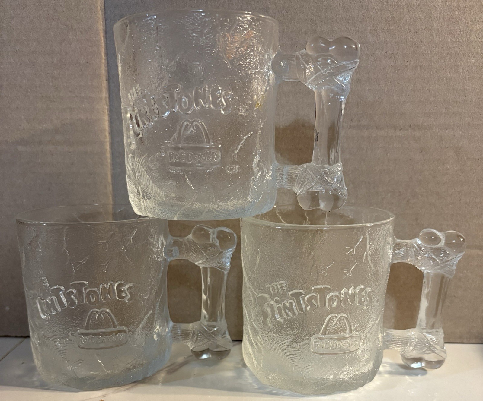 Vintage 1993 McDonald\'s Flintstones Pre-Drawn Glass Mug Set Of 3