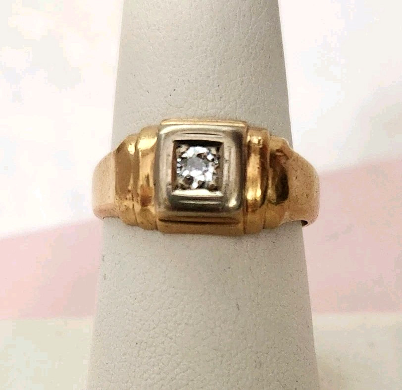 ANTIQUE 14K YELLOW & WHITE GOLD STAMP DIAMOND RING VINTAGE STUNNING