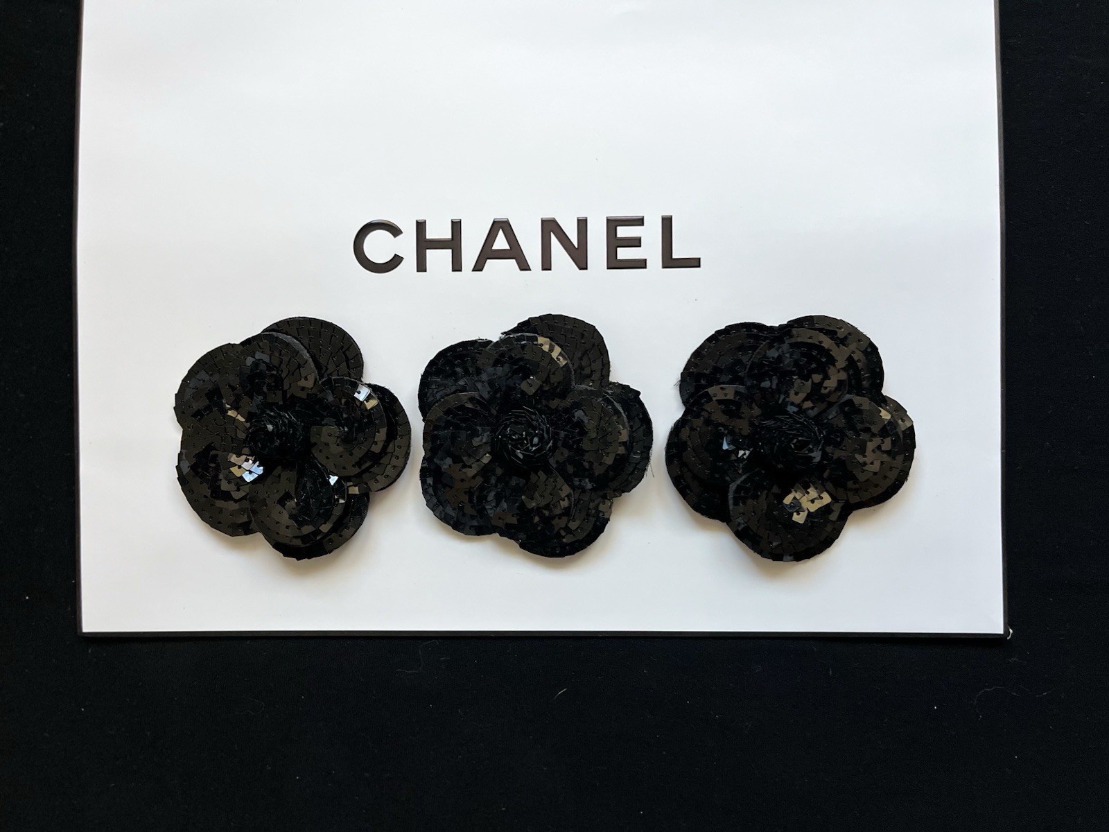 SET OF 3 - CHANEL Black Camellia Rose Stickers