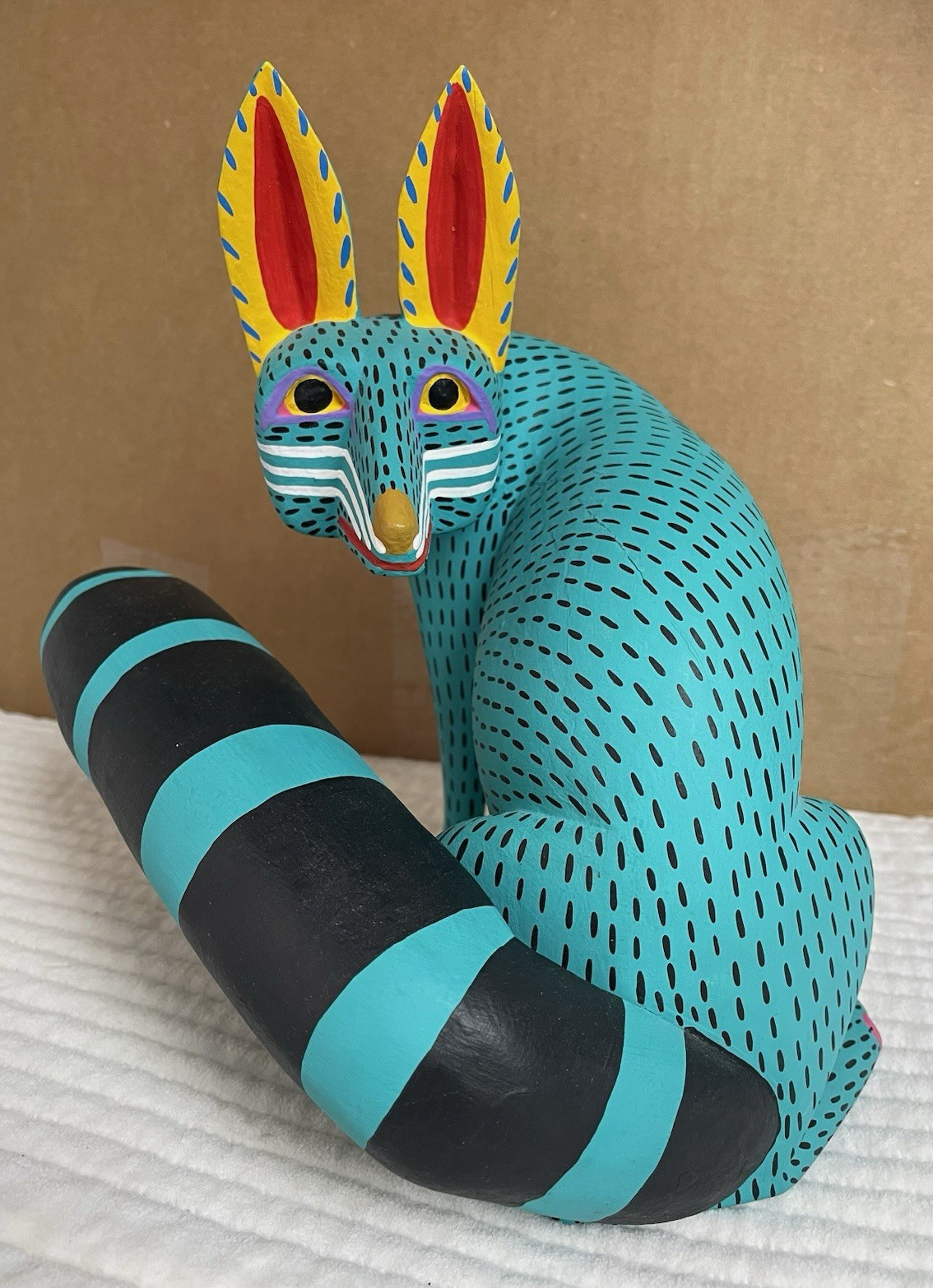 Oaxacan wood sculpture Signed Armando Jimenez , rare painted FOX