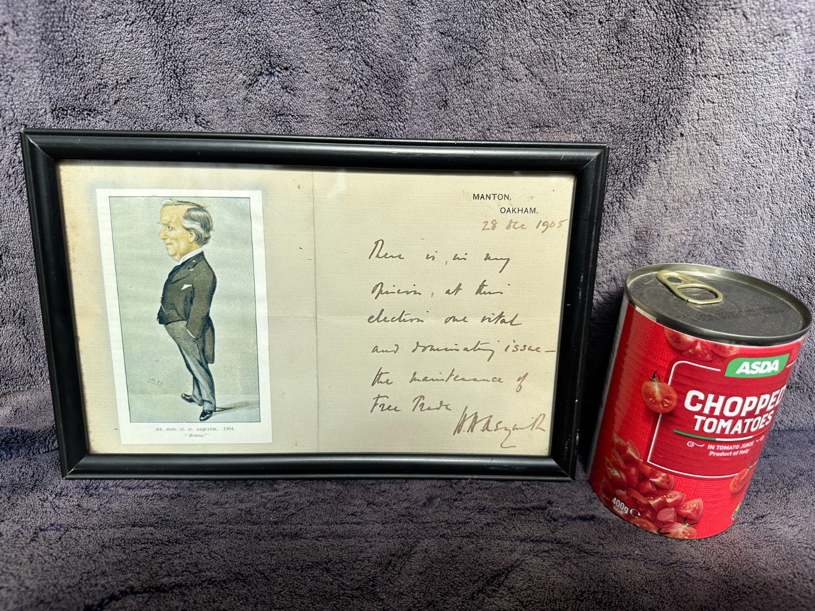 Framed Signed Antique 1905 H H Asquith Letter British Prime Minister Politician