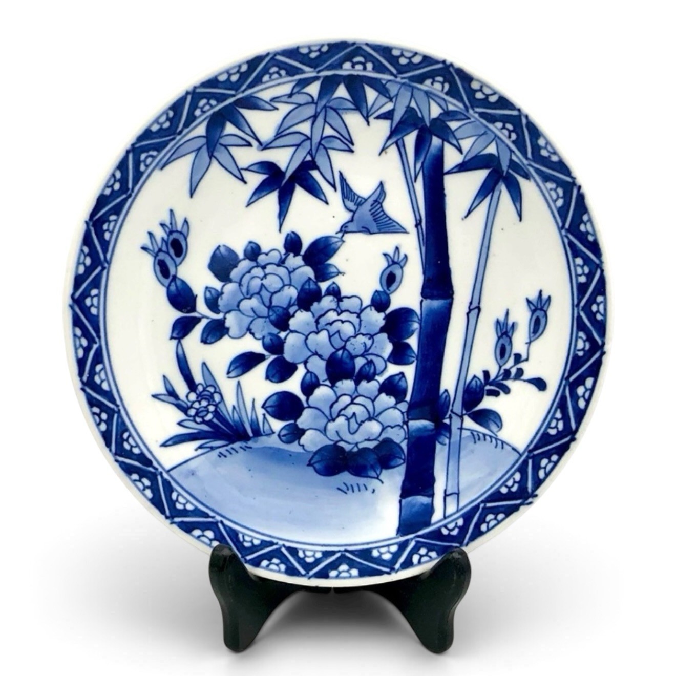 Japanese Plate Koransha Arita Fukagawa Orchid Impressed Mark Floral Bamboo Bird 