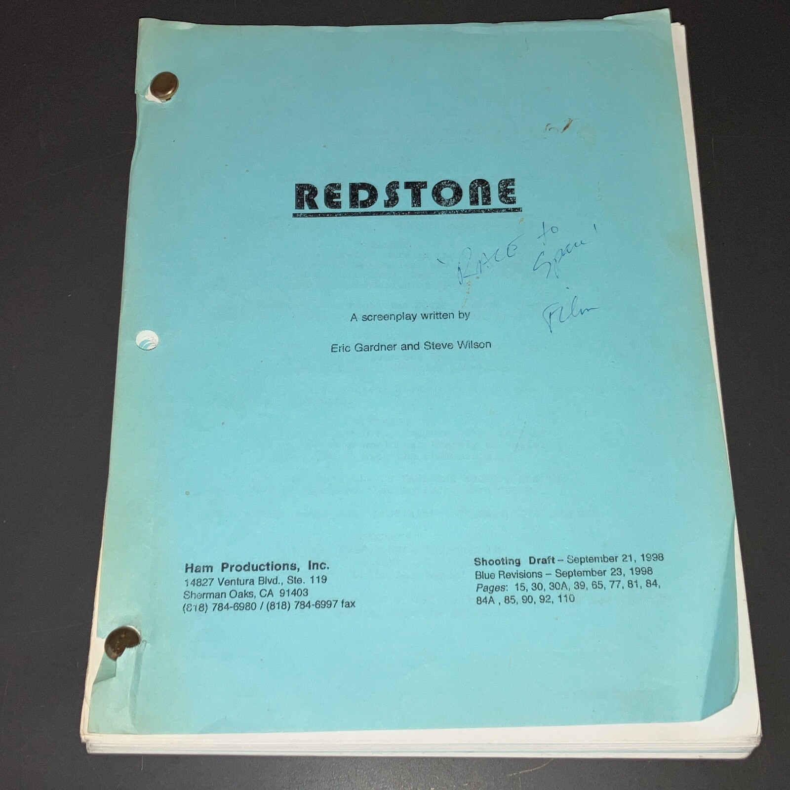 RACE TO SPACE 1998 James Woods NASA Movie Shooting Draft Early Title Redstone