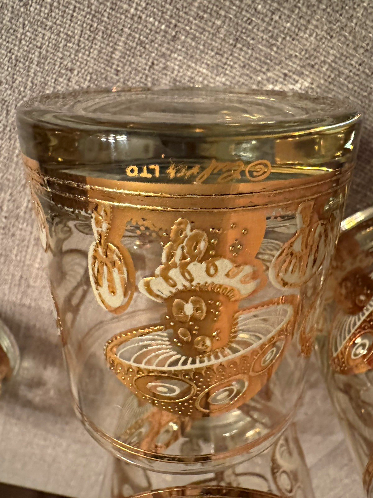 Vtg Culver Ltd 22kt Gold Psychedelic Mushroom Barware Lowball Glasses Set of 4 Vtg Culver Ltd 22kt Gold Psychedelic Mushroom Barware Lowball Glasses Set of 4