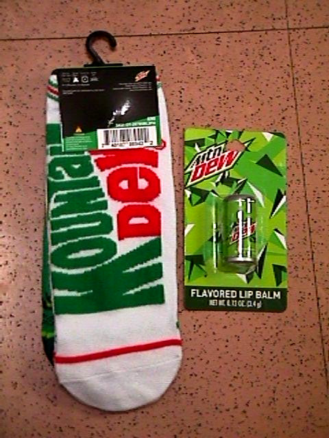 MOUNTAIN DEW Iconic Ad Logo 2-Pack ANKLE SOCKS + Soda Can LIP BALM trendy NEW