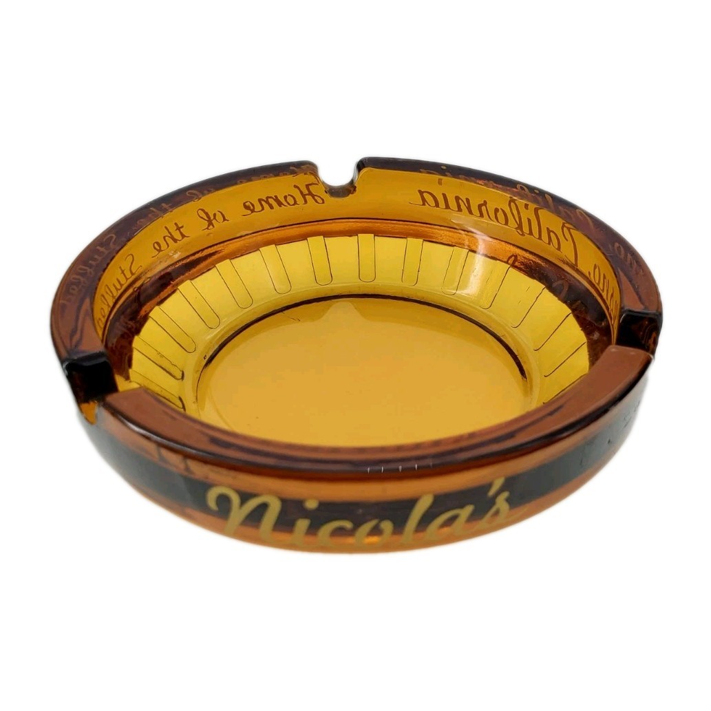 Vintage Clear Glass Marketing Ashtray / Nicola's Restaurant / Fresno California