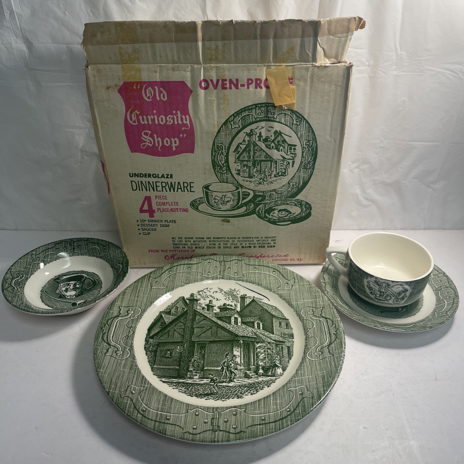 THE OLD CURIOSITY SHOP Dinnerware 4pc Place Setting W/ ORIGINAL BOX 4 sets THE OLD CURIOSITY SHOP Dinnerware 4pc Place Setting W/ ORIGINAL BOX 4 sets