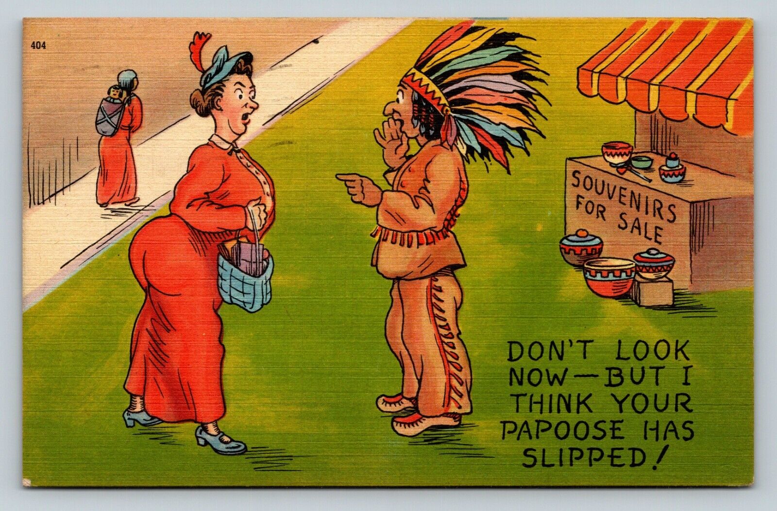 c1947 I Think Your Papoose Has Slipped VINTAGE Humor Postcard