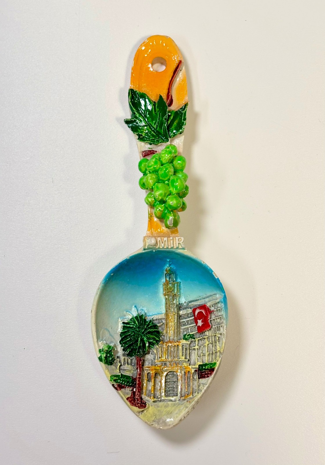 Izmir Turkey Souvenir Spoon Refrigerator Magnet Ceramic 3D Grapes Turkish Flag