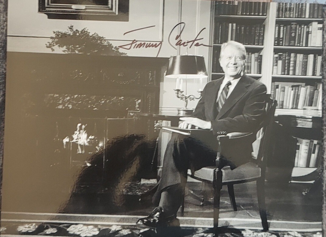 Jimmy Carter Signed 11x14 Photo Autographed Fireside Chat Full Signature