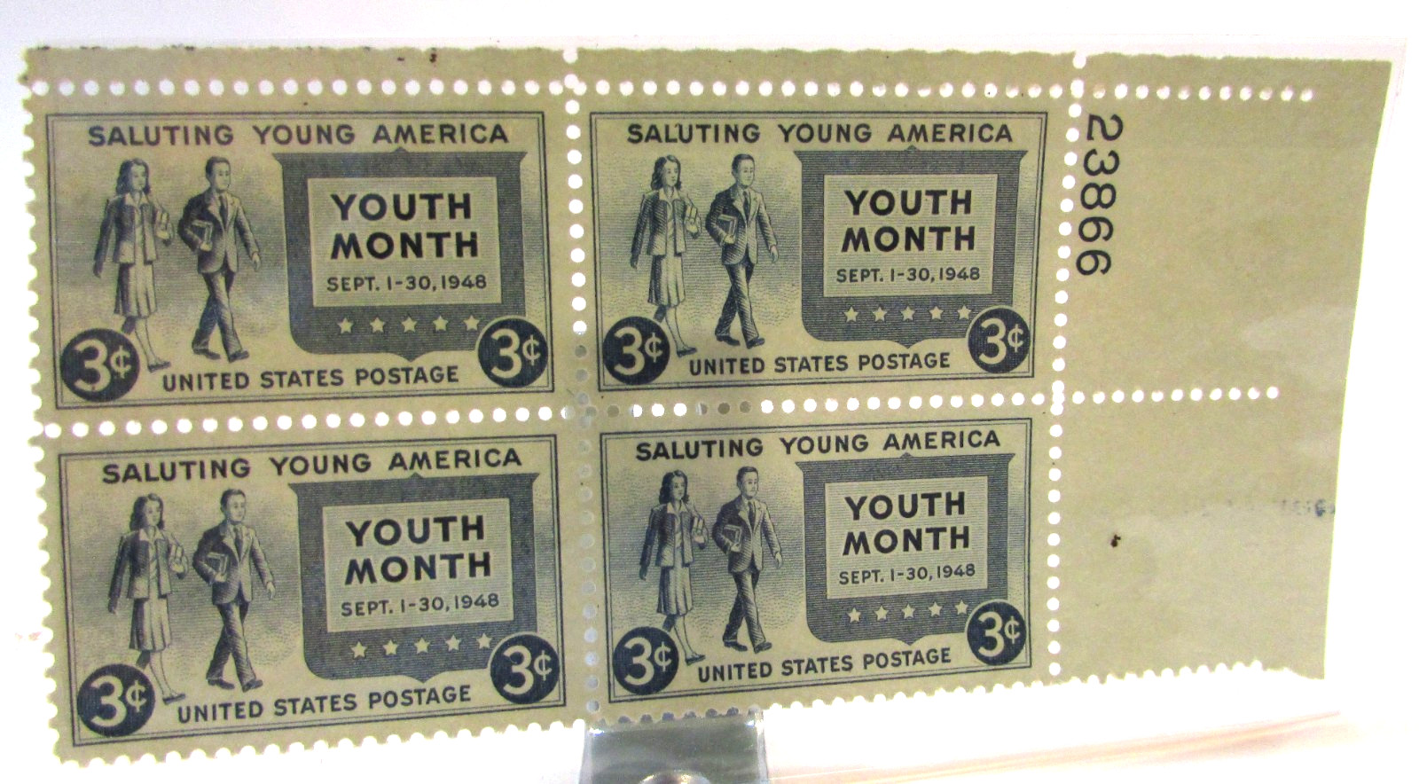 Block 4 New Vintage 1948 Youth Month Saluting Young America 3¢ US Postage Stamps