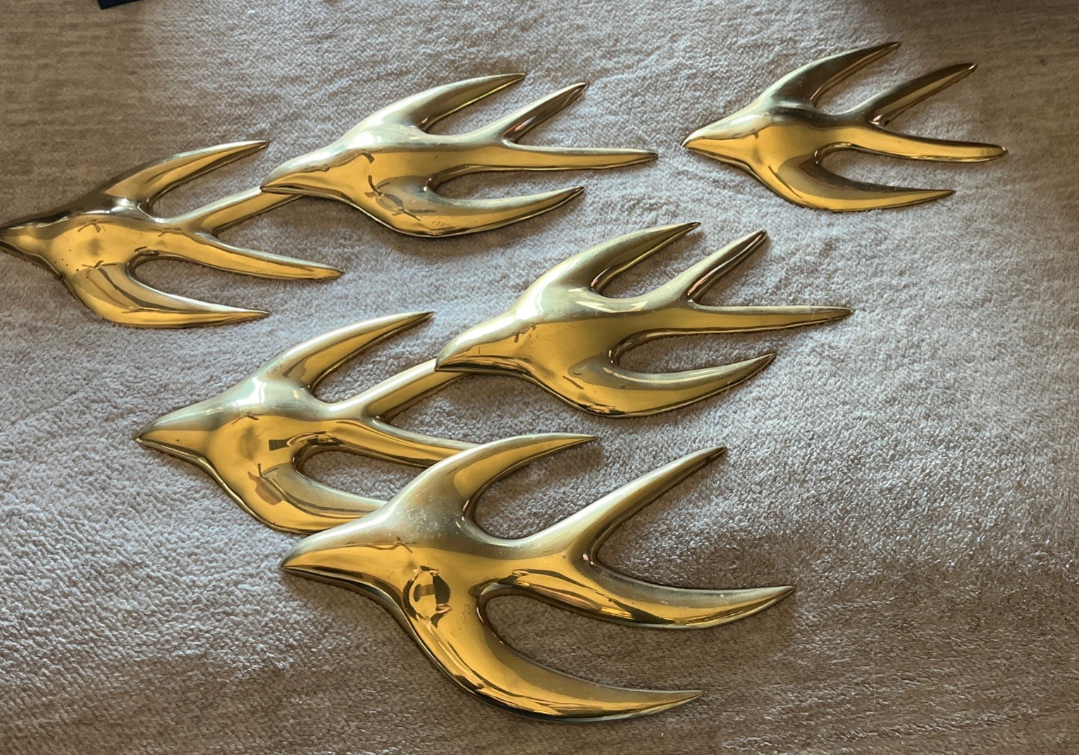 VTG Set Lot Mid Century SOLID BRASS Flying Swallows 3 Pieces Birds Geese