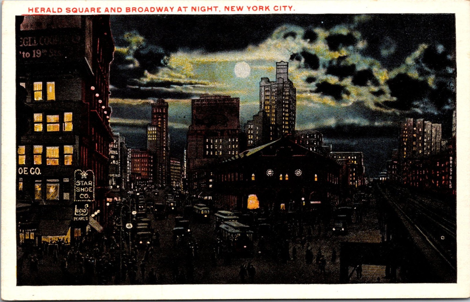 Herald Square & Broadway at Night New York City Postcard Unposted Night Scene