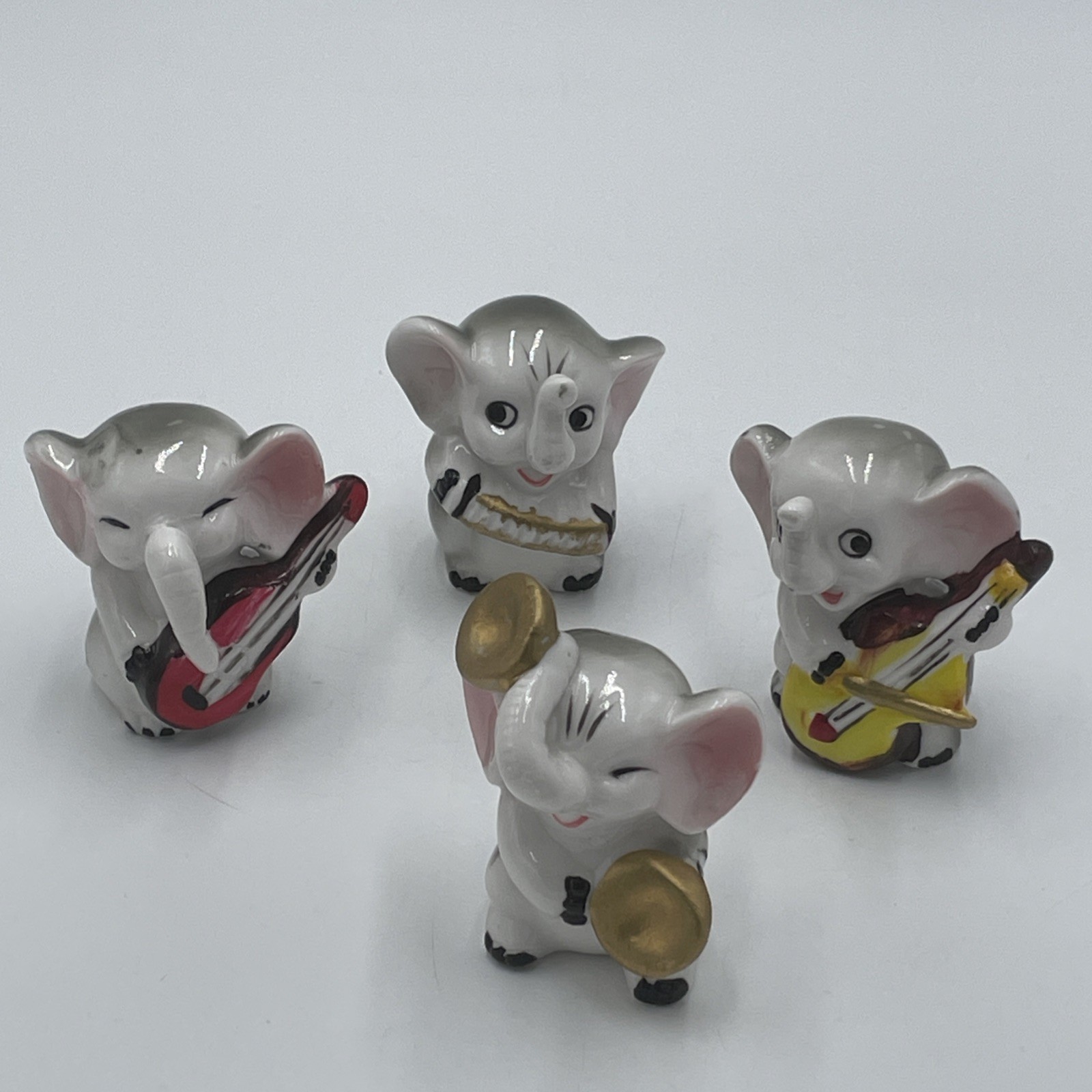 4 Piece VTG Flambro Anthropomorphic Elephant Band Figurines Bone China Taiwan
