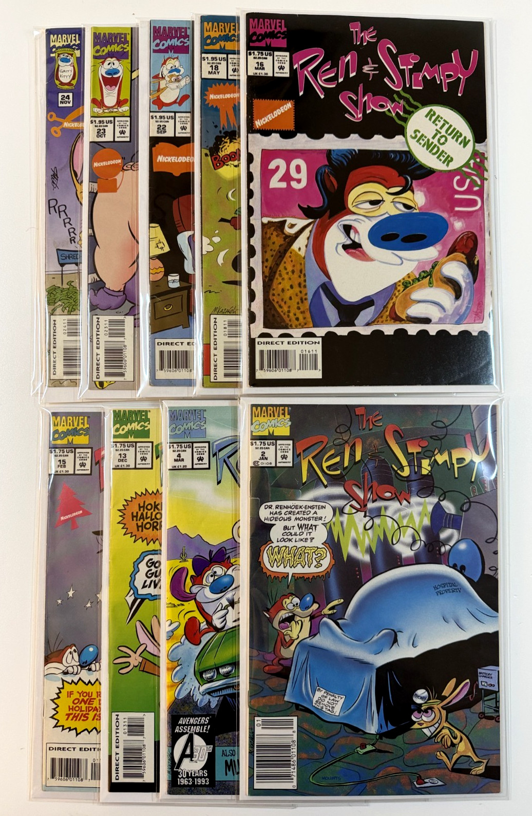The Ren & Stimpy Show Marvel Comics 9-Issue Lot 1990s Nickelodeon F/VF