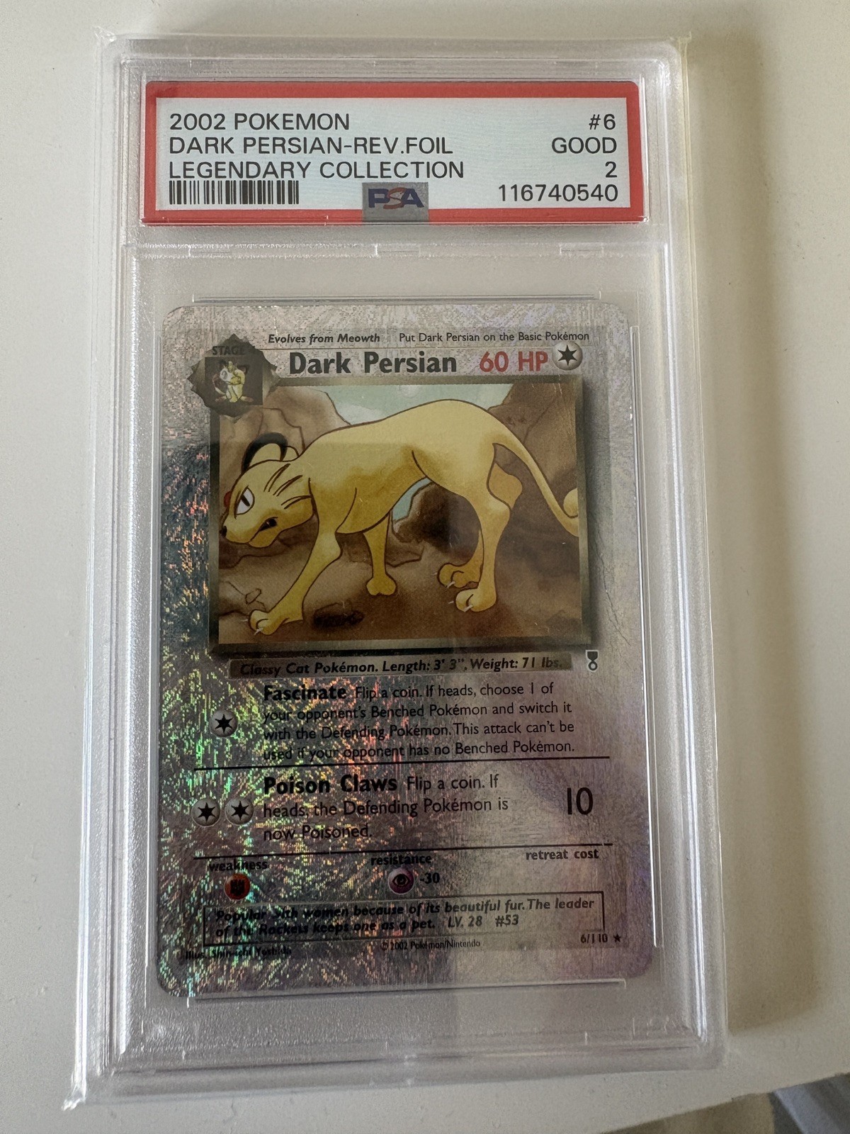 Pokemon Dark Persian 6/110 Legendary Collection Reverse Holo PSA 2 - LOW POP