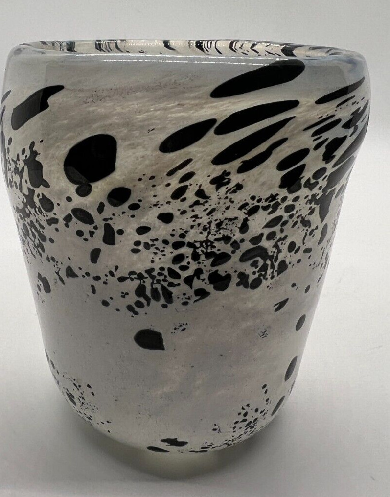 Black And White Art Glass Vase Abstract Contemporary Minimalist MCM planter
