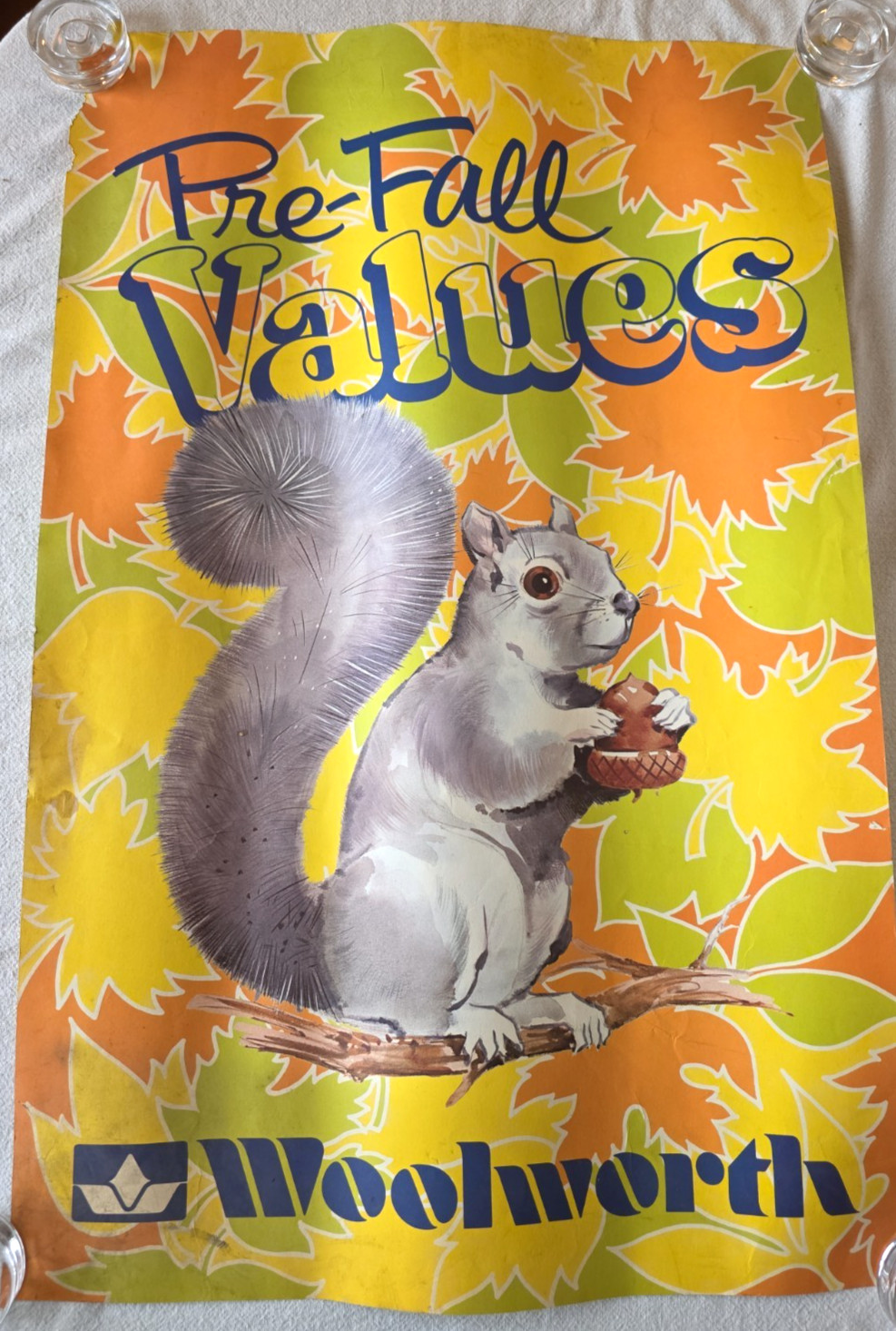 C.1970 Woolworth Pre-Fall Values Squirrel Vintage Store Advertising Poster C.1970 Woolworth Pre-Fall Values Squirrel Vintage Store Advertising Poster