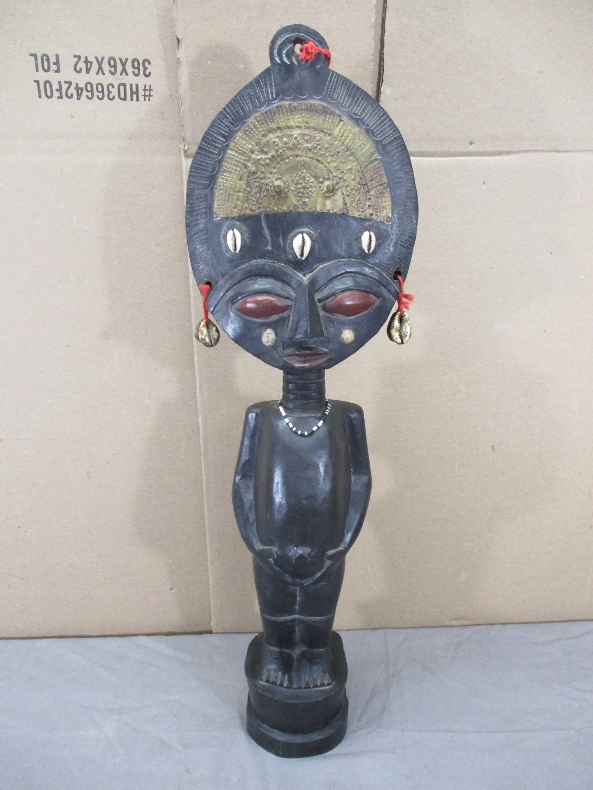 VTG Handcrafted African Folk Art Ashanti Akua\'ba Fertility Doll Wood Statue (H)