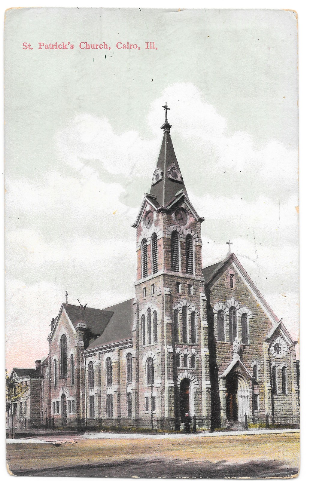 St. Patrick\'s Church Cairo Illinois IL Postcard 1909 Postmark Henckell
