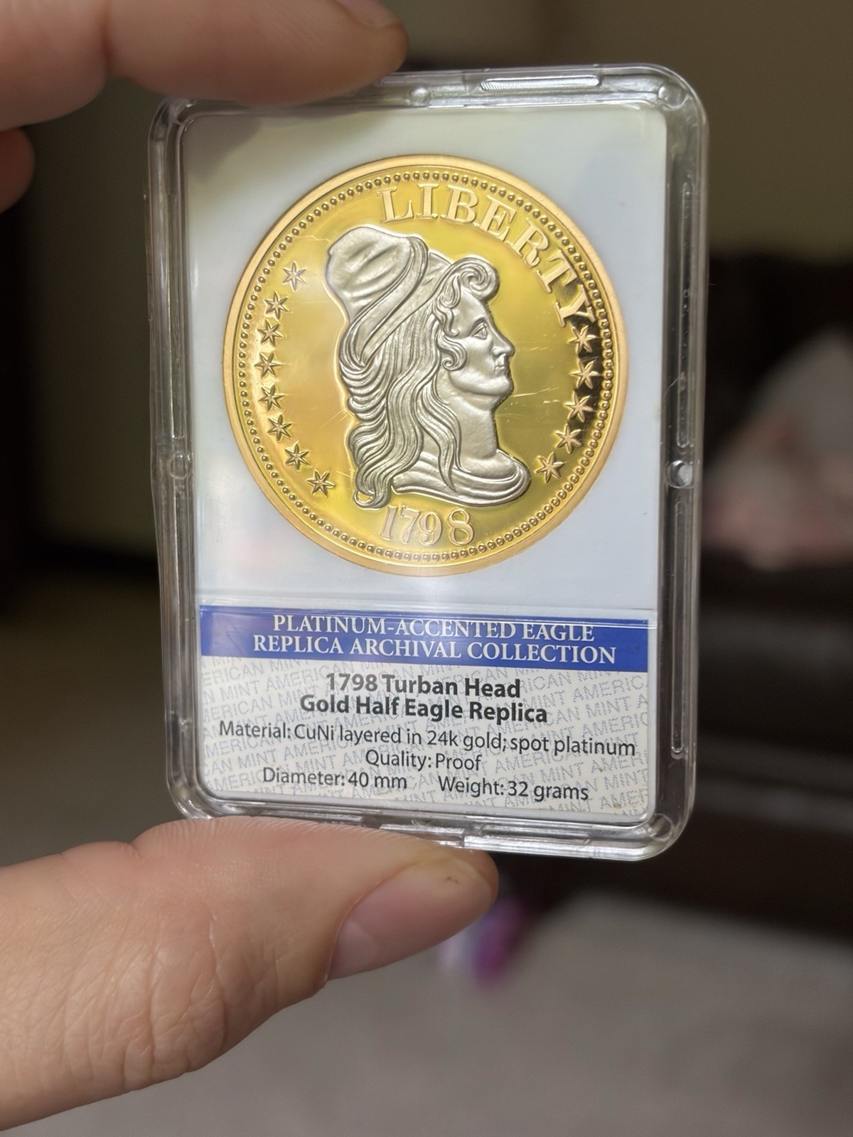 1798 Turban Head Half Eagle Replica Coin 24k Gold Layered Platinum Accent Proof 1798 Turban Head Half Eagle Replica Coin 24k Gold Layered Platinum Accent Proof
