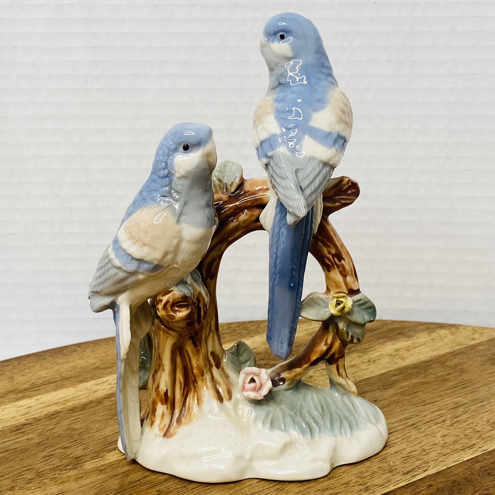 Vtg Duncan Royale Fine Porcelain Blue Birds Bird Parakeets Roses