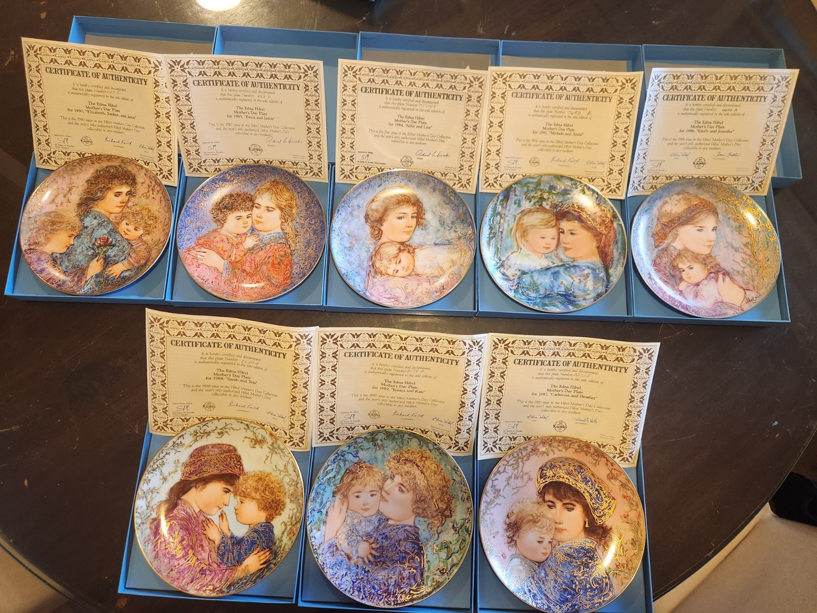 Edna Hibel Mother’s Day Plate Set 1984–1991 w/ COA & Boxes – Knowles Fine China