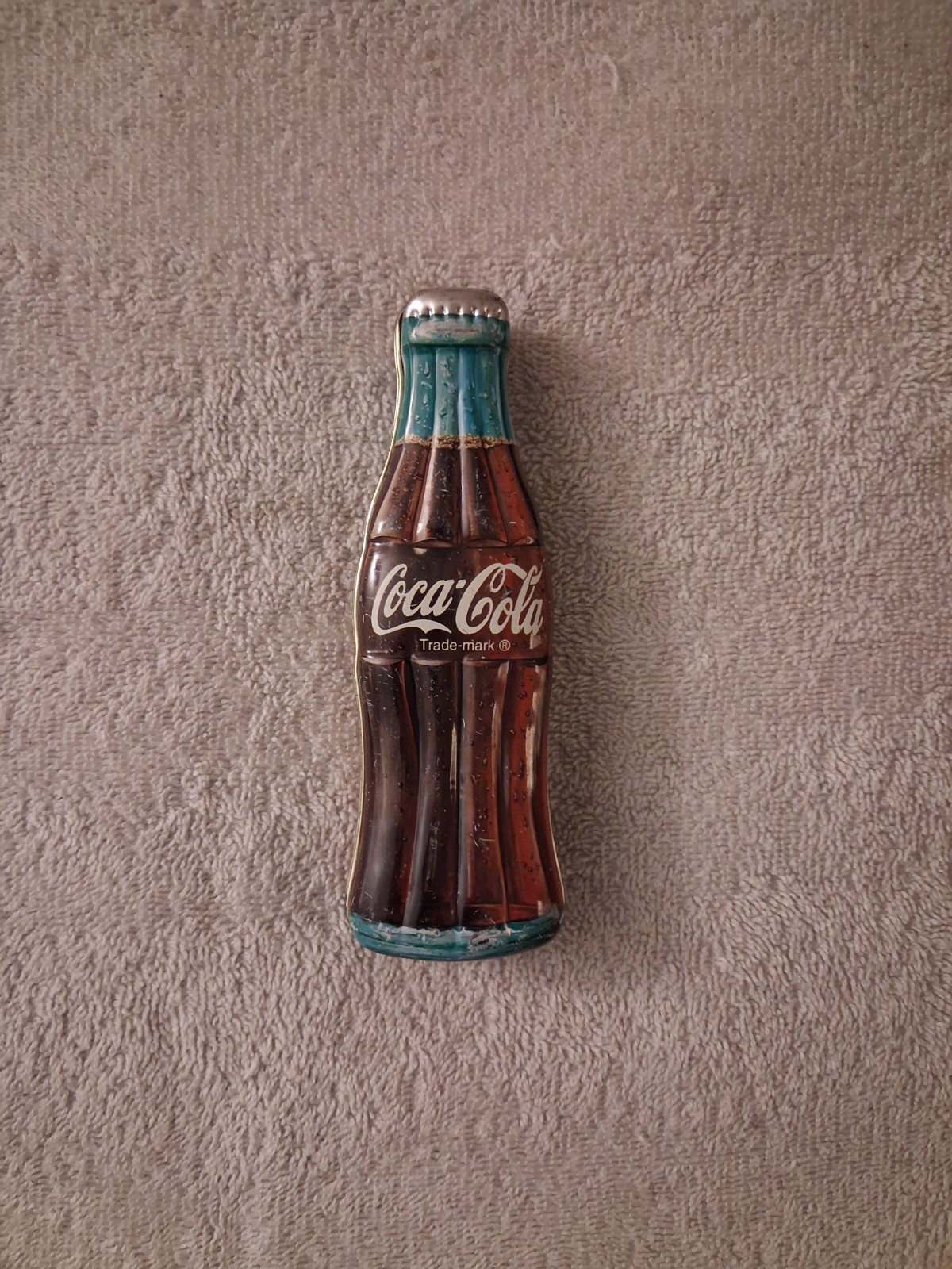 3 PIECE VINTAGE COCA COLA BOTTLE SHAPED TIN 1997  5.5” Long - 