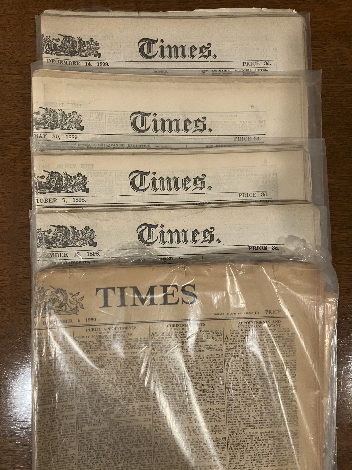 The London Times - Victorian ORIGINAL - Newspaper - 1889, 1898, 1950 The London Times - Victorian ORIGINAL - Newspaper - 1889, 1898, 1950