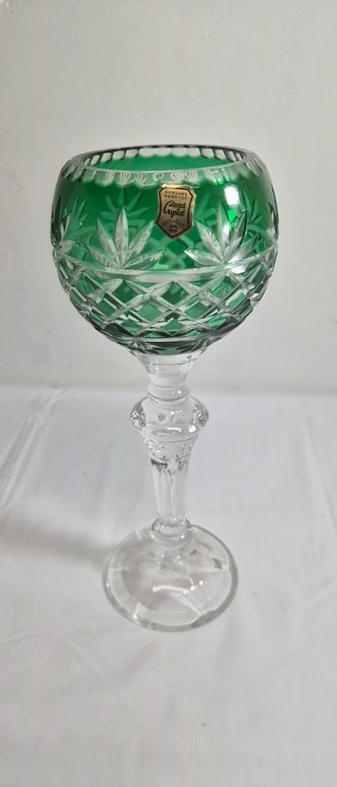 Vintage green Polish Lead crystal candle holder 12