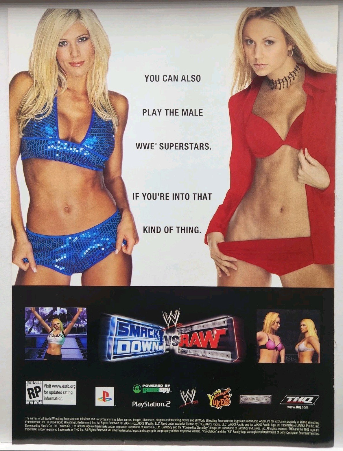 2004 Sexy Girls WWE Smack Down Raw Sony Playstation 2 PS2 Print Ad Poster Promo