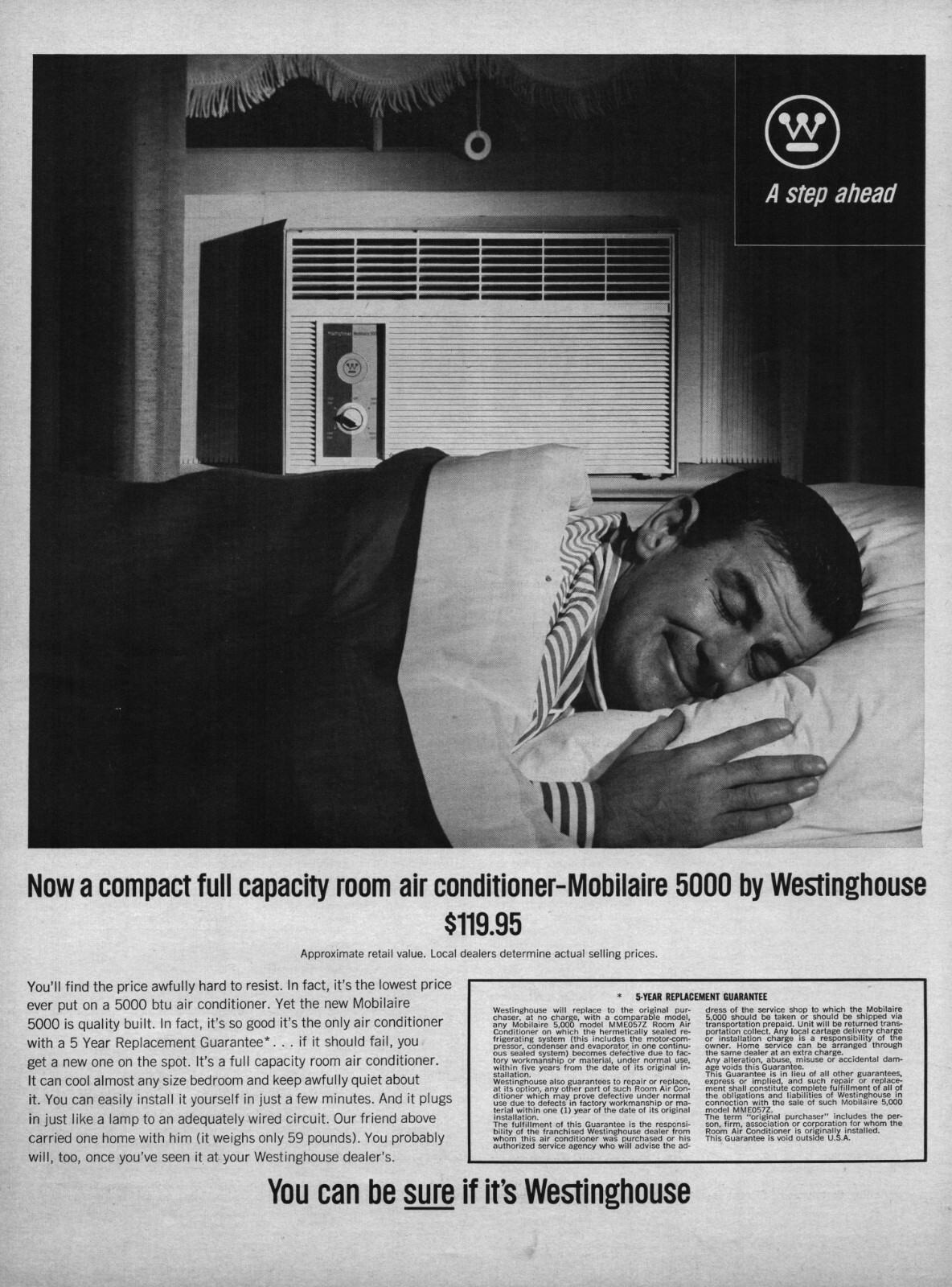 1964 Westinghouse Air Conditioner Print Ad Mobilaire 5000 Compact Full Capacity