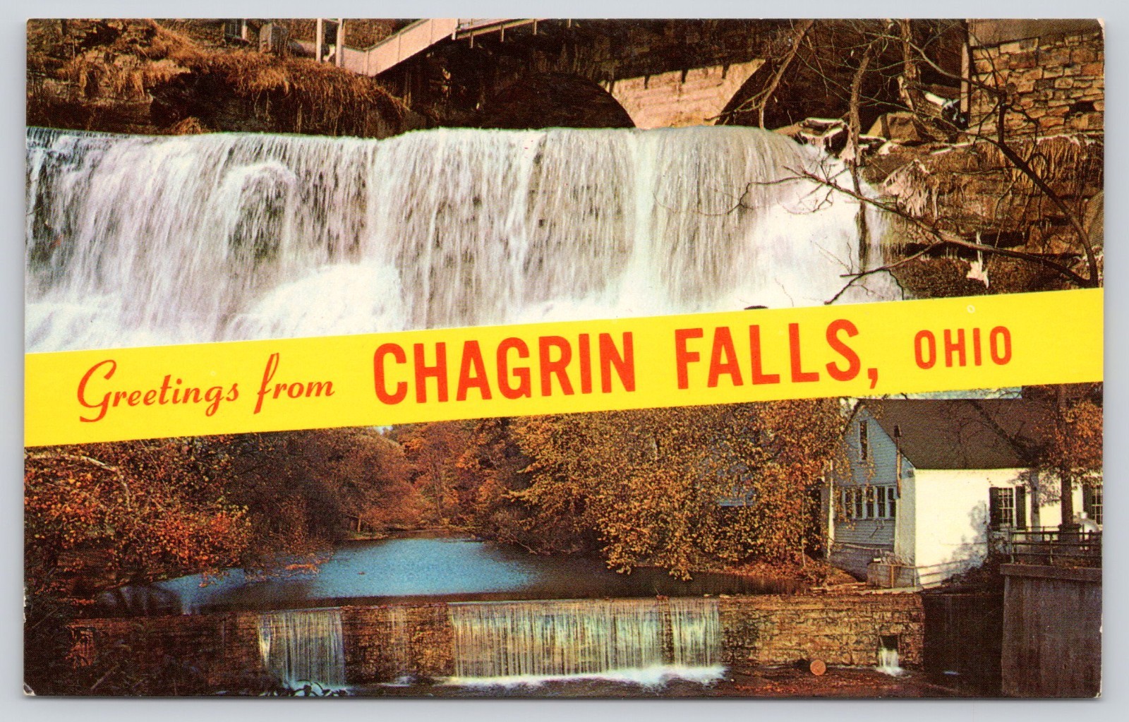 Greetings from Chagrin Falls OH Ohio Postcard 1960s Natural Falls Waterfall Greetings from Chagrin Falls OH Ohio Postcard 1960s Natural Falls Waterfall