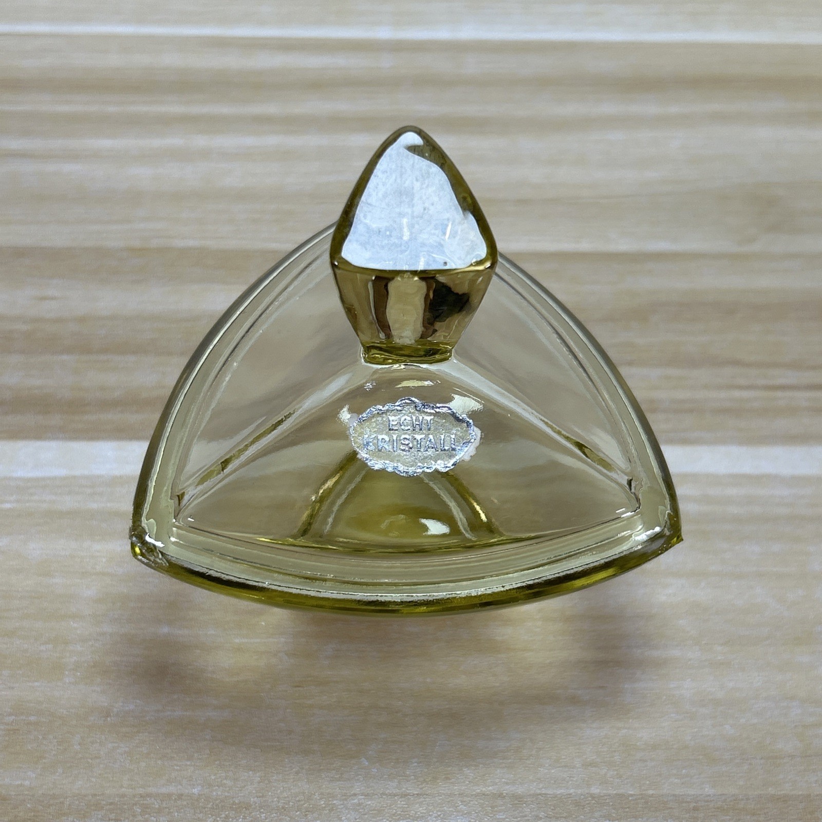 Vintage Echt  Kristall  Amber Yellow Lidded Triangular Trinket Box