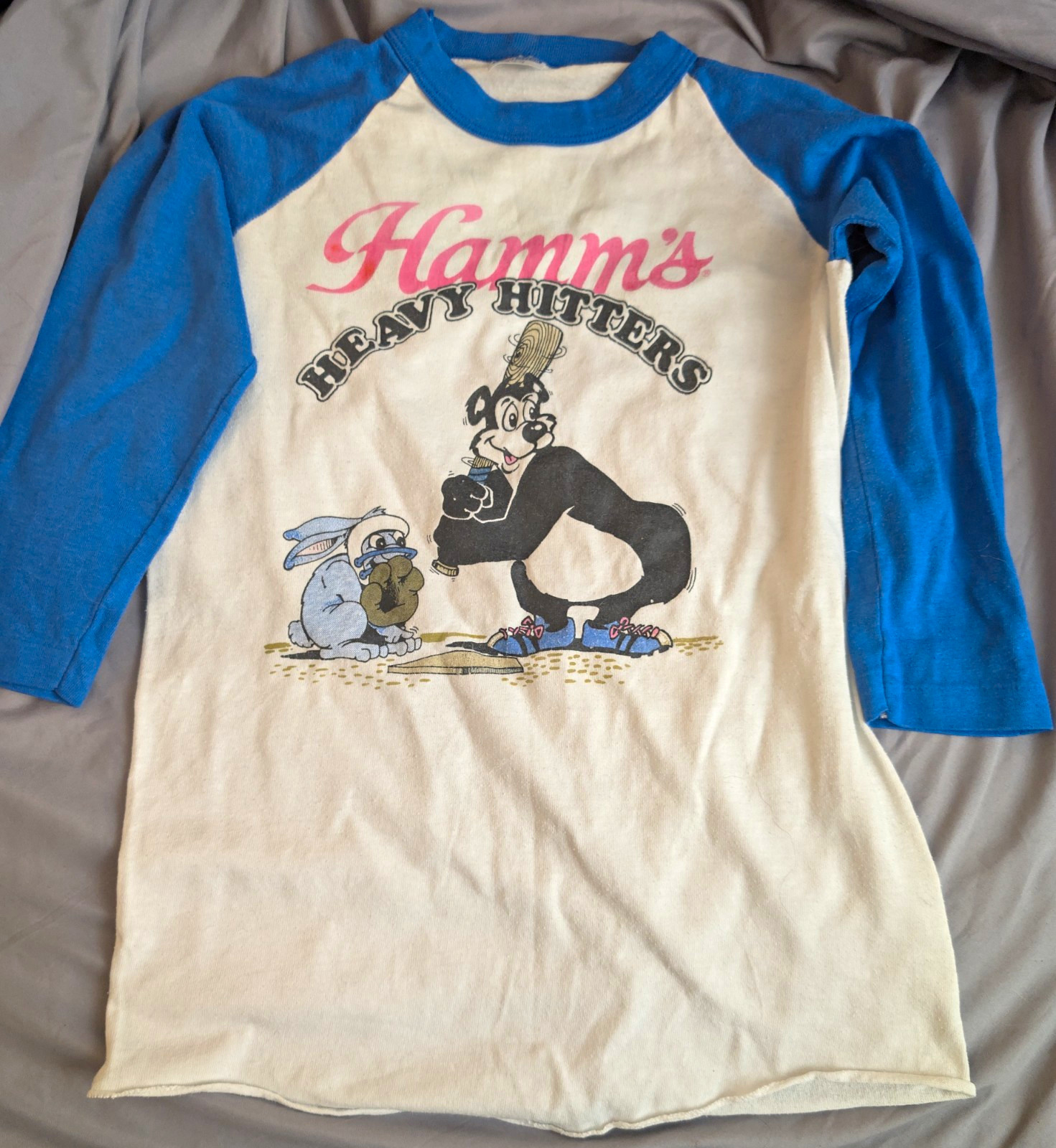 Vintage 80s Hamm\'s Beer Heavy Hitters  Raglan Shirt Breweriana Boys Med 10-12 