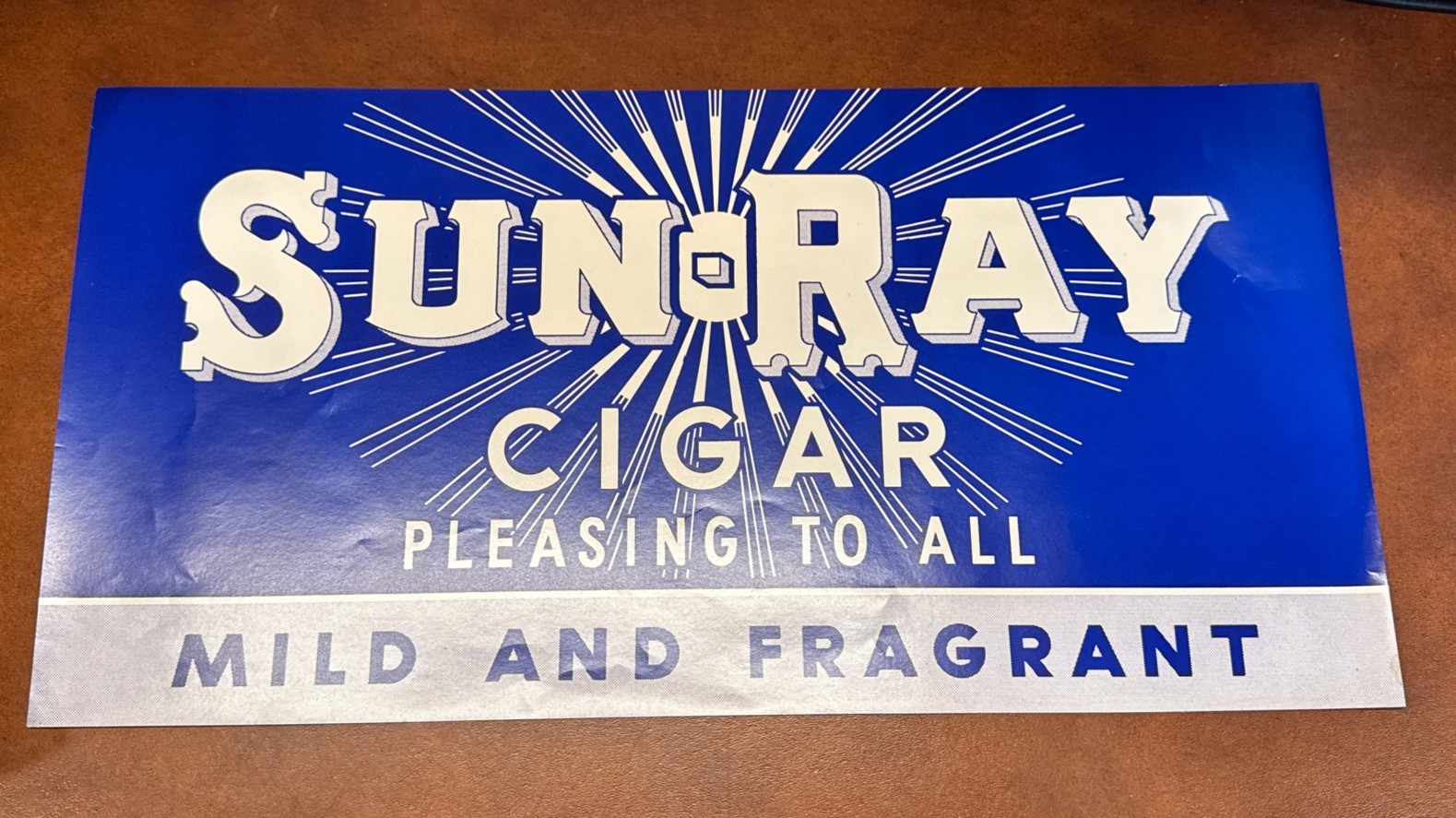 Vintage 1930s Cigar Poster Sun-Ray Tobacco Window Sign NOS Original Unused