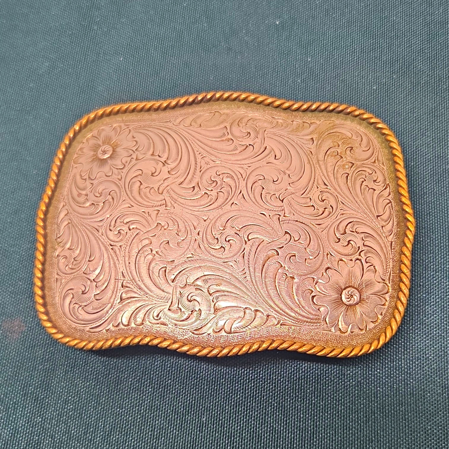 Montana Silversmiths Western Americana Floral Engraved Rope Edge Belt Buckle