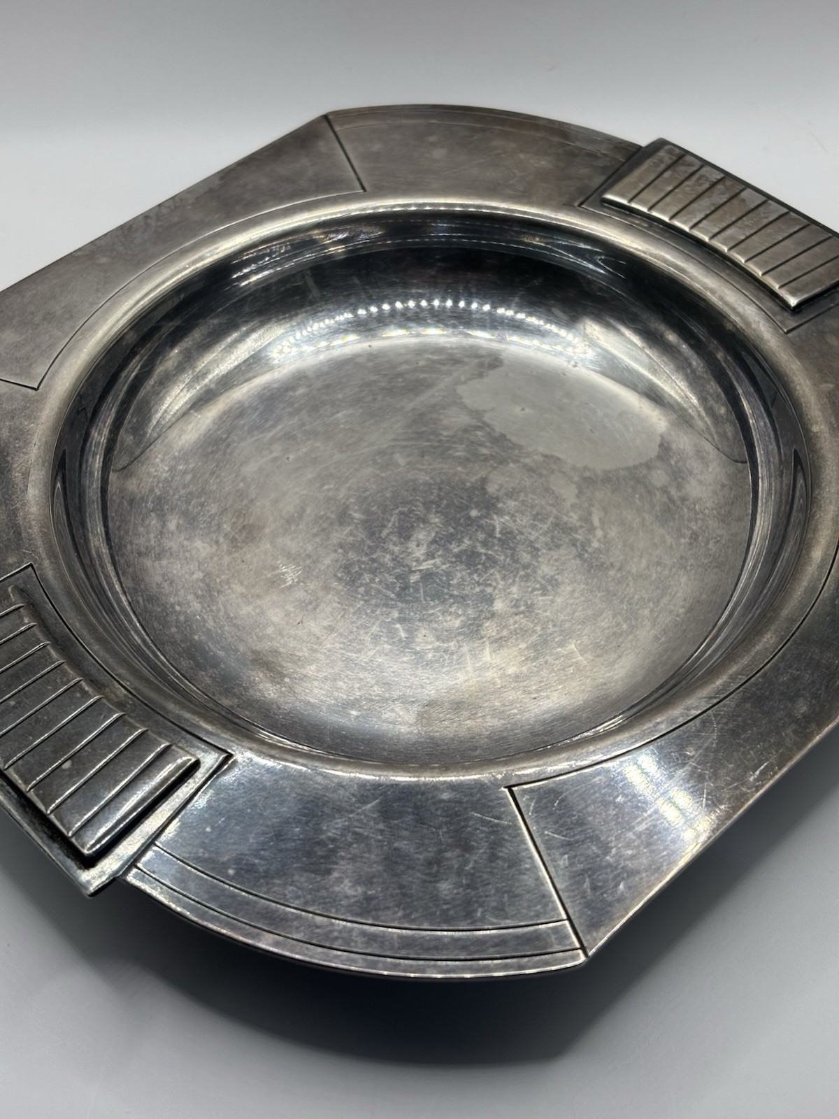 Vintage French Art Deco Silver-Plated Bowl - Geometric Design - c. 1930