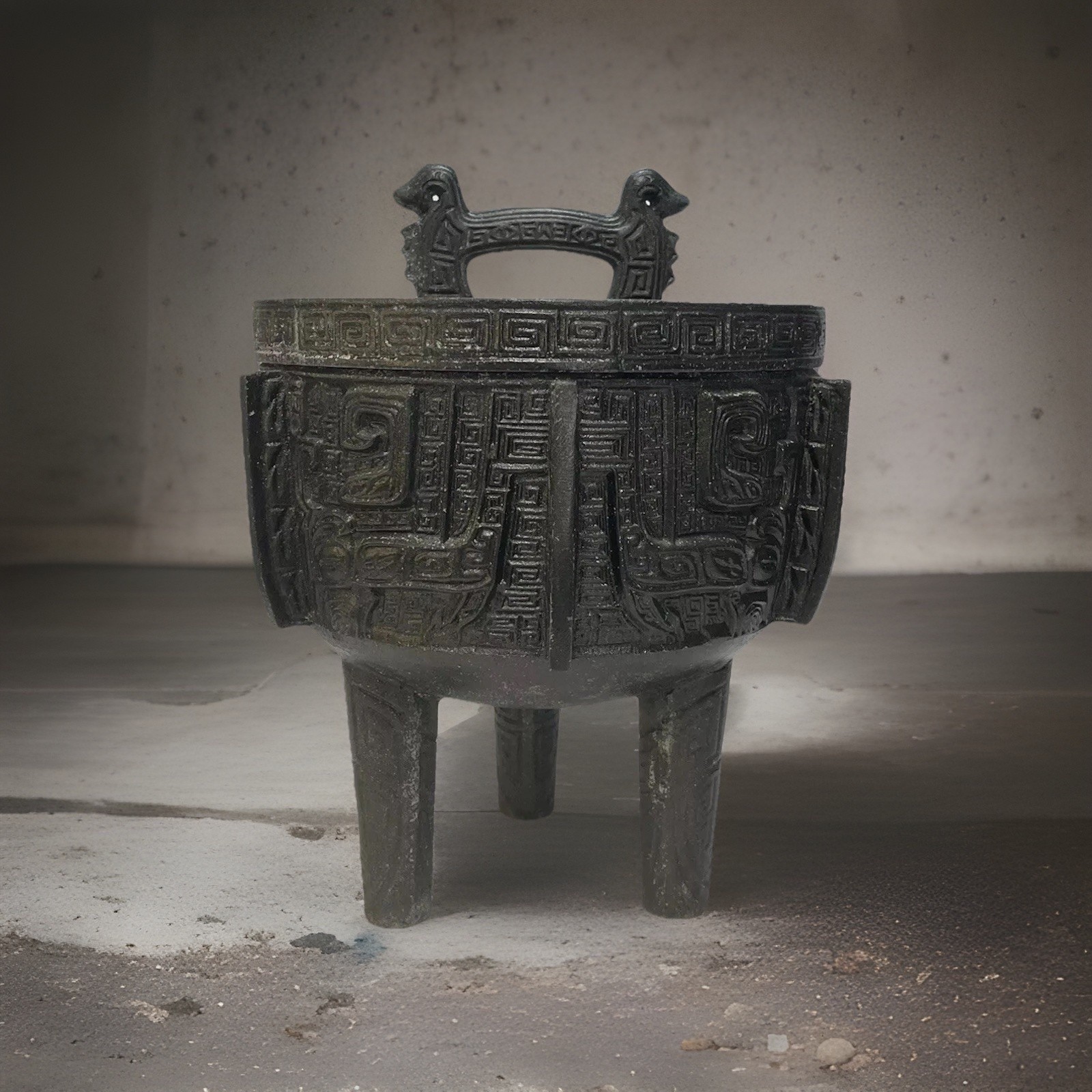 VTG ‘60s MCM James Mont Era Mayan Aztec Verdigris Ice Bucket Barware Brutalist