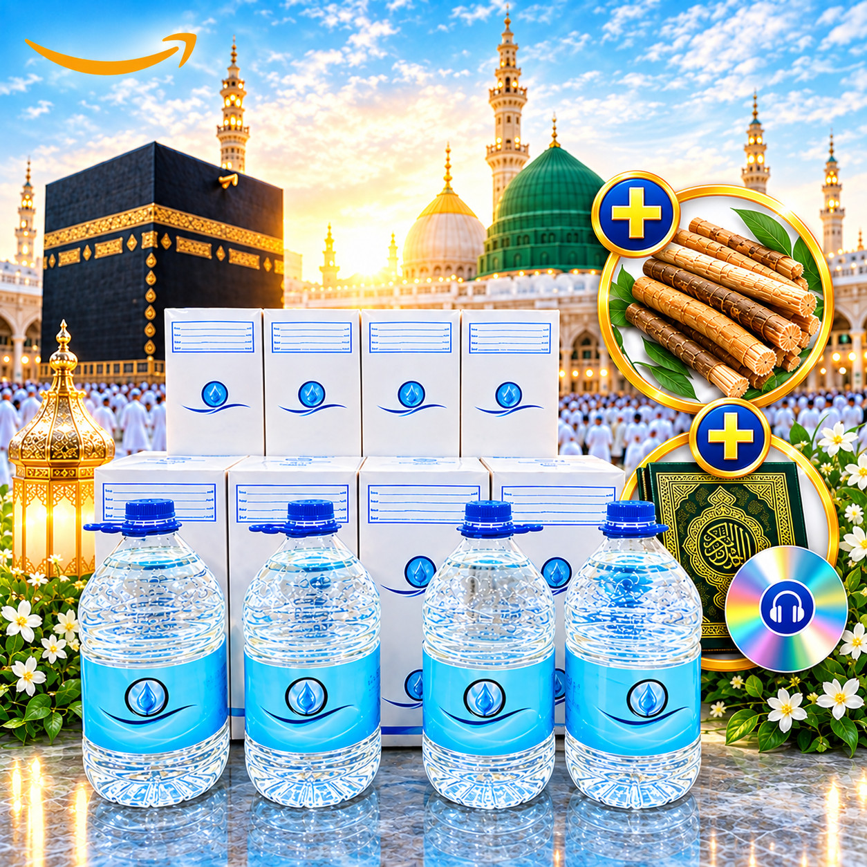 4 ZAMZAM HOLY WATER 5L each total 20 Liters FROM MAKKAH ( PLUS 2 FREE GIFTS )