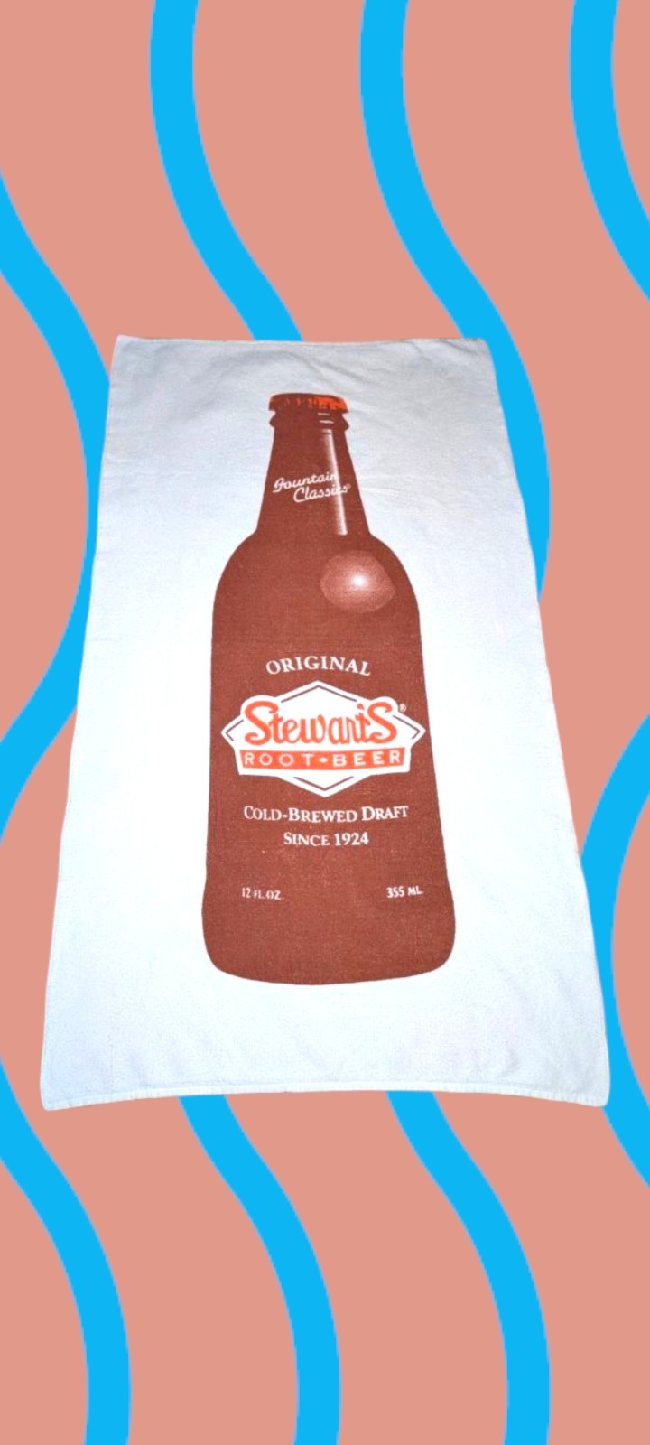 Vintage 80s RARE STEWART\'S Root Beer Bottle Beach Towel 58X33\