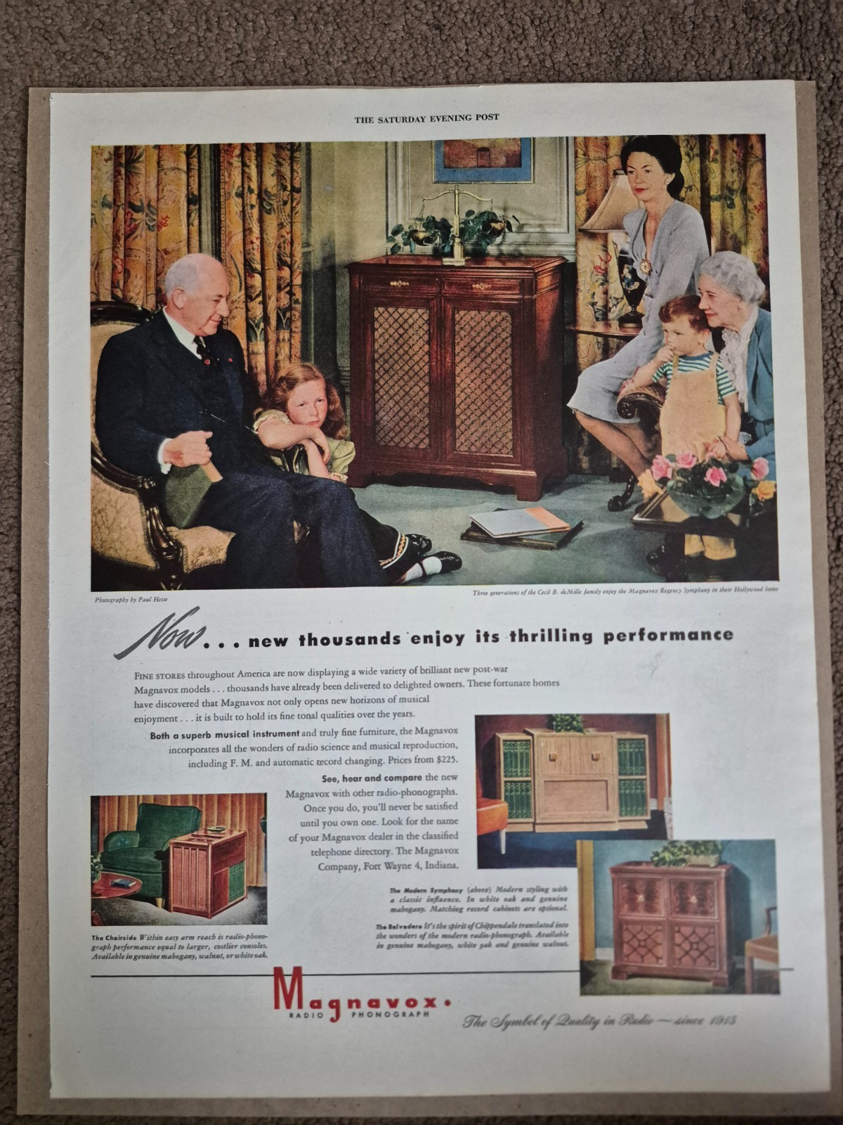1946 Magnavox Radio Phonograph - Cecil B. deMille - Vintage Print Ad (JA1469