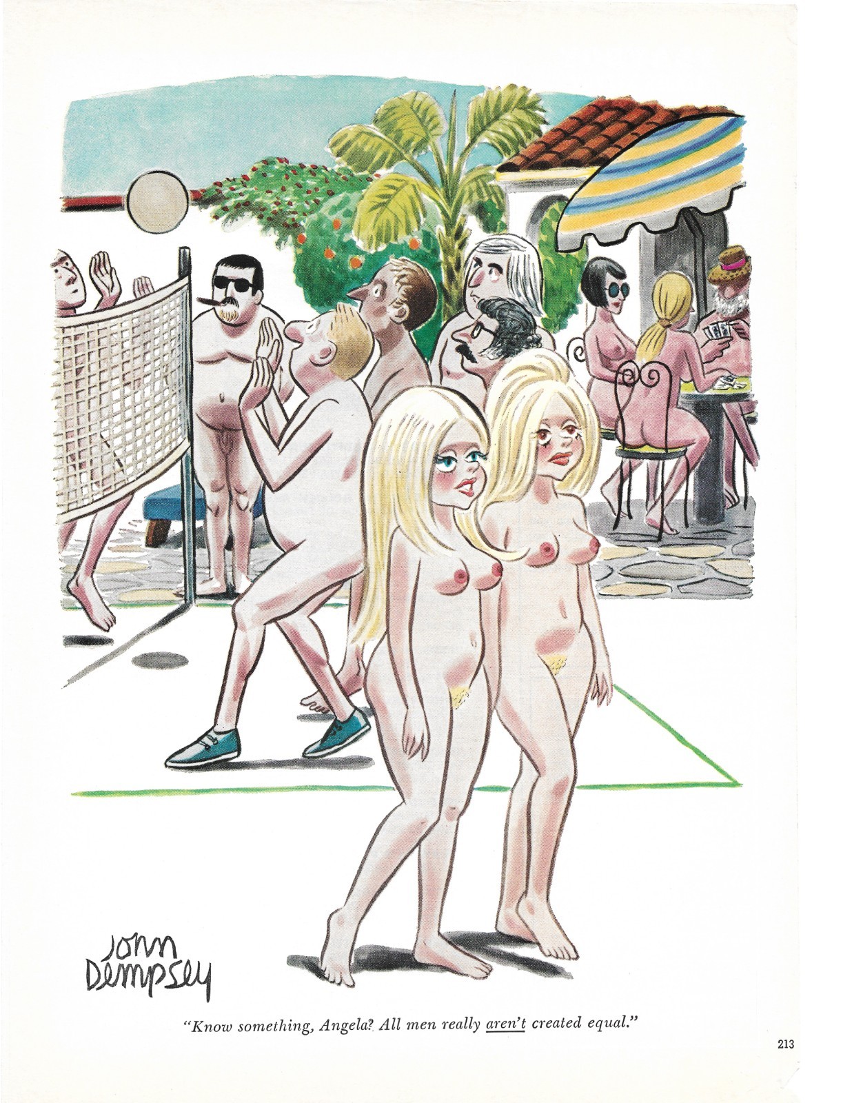 1971 Sexy Adult Cartoon Nudist Resort Female Commentary Art Print Pinup