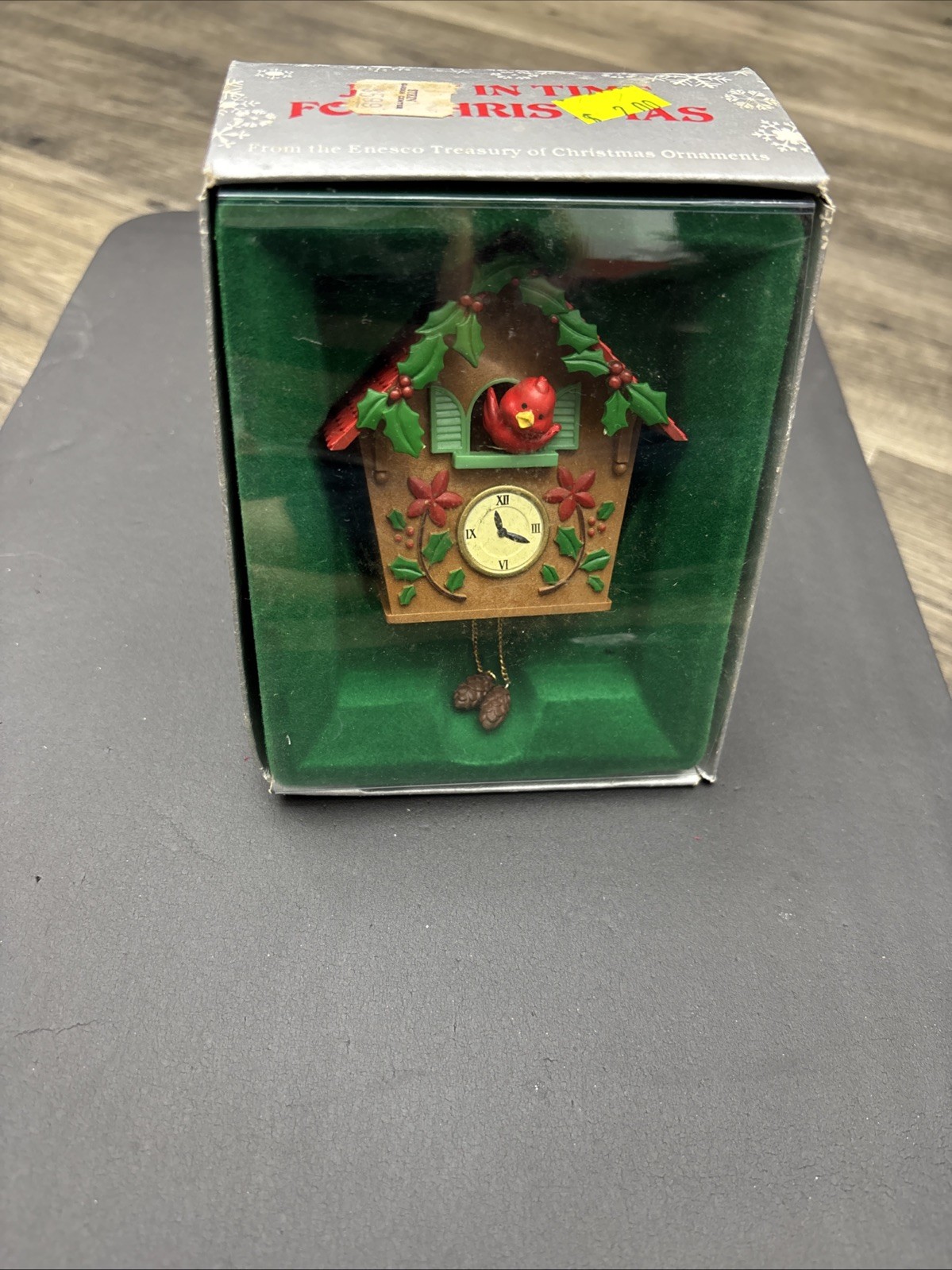 Vintage 1984 Enesco “Just in Time for Christmas” Cuckoo Clock Ornament w/ box Vintage 1984 Enesco “Just in Time for Christmas” Cuckoo Clock Ornament w/ box