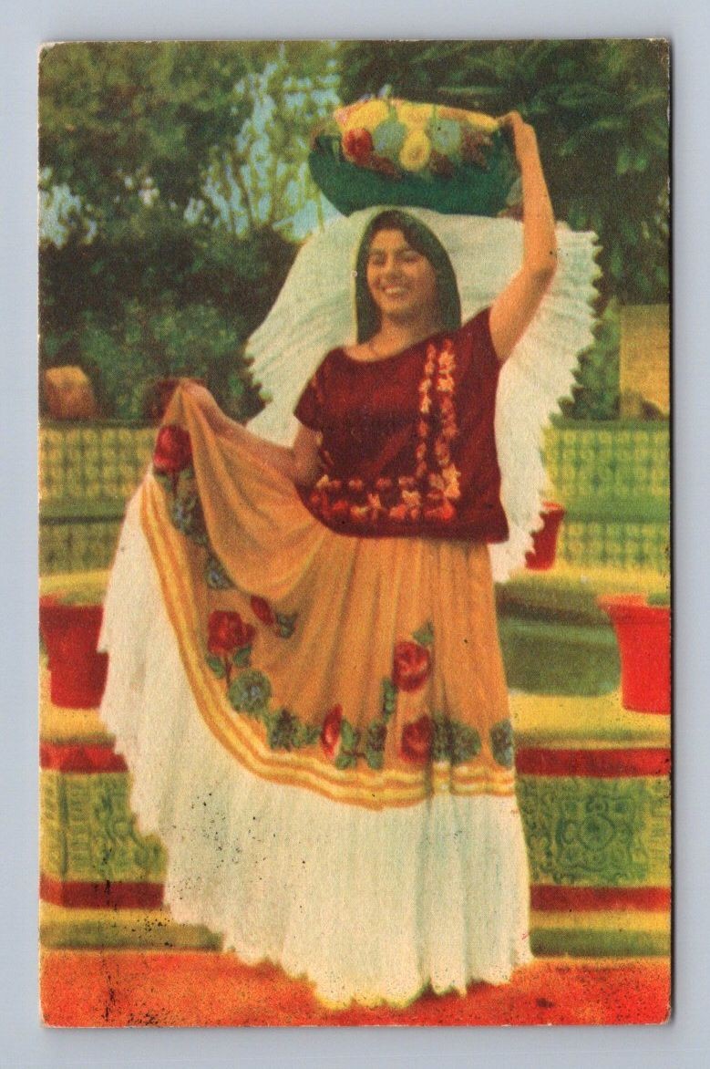 Antique Mexico Postcard Tehuana Woman Traditional Dress 1950