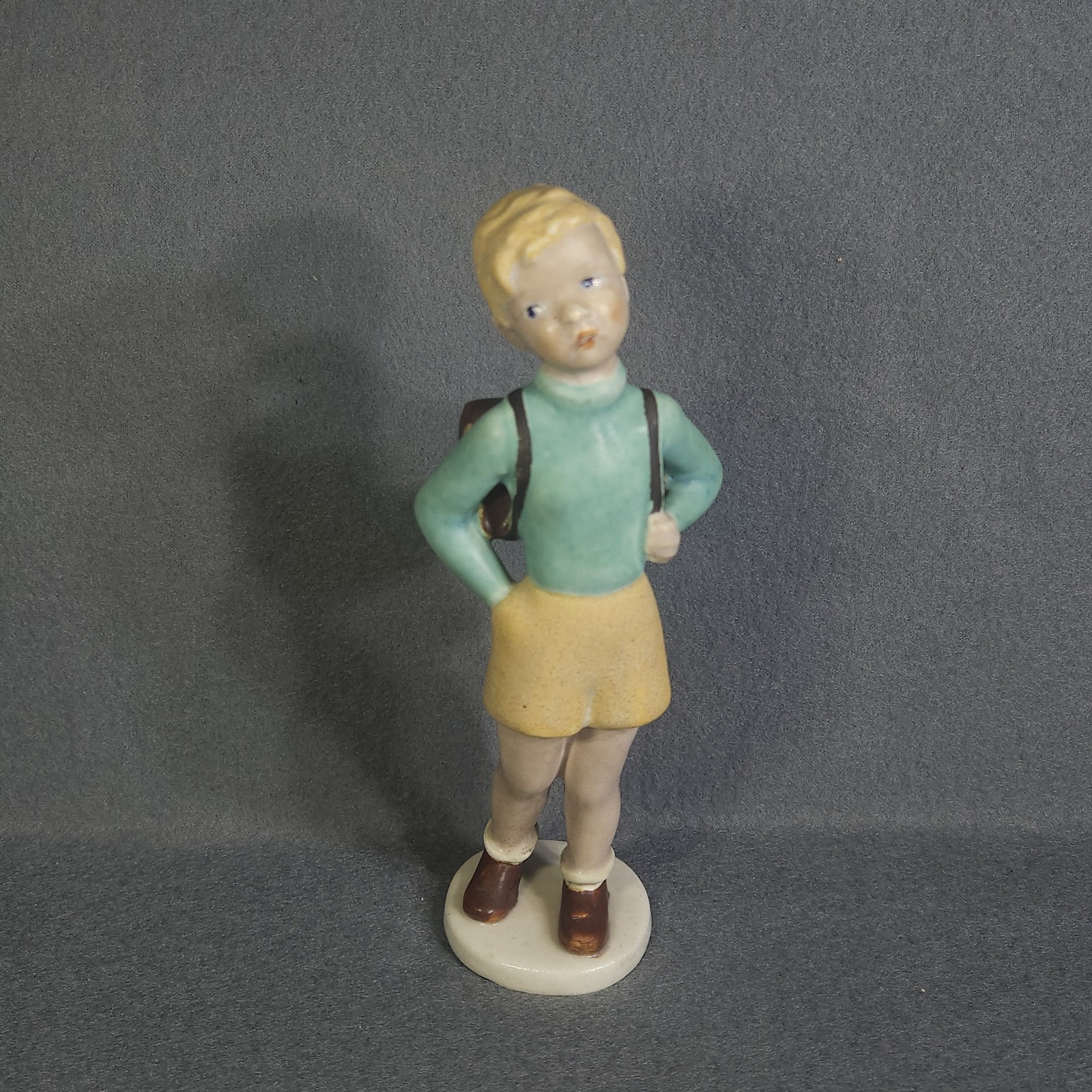 Vintage Keramos Austrian Porcelain Schoolboy Figurine Backpack Mid-Century Vintage Keramos Austrian Porcelain Schoolboy Figurine Backpack Mid-Century