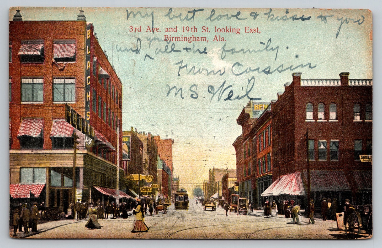 Birmingham Alabama Downtown Street View AL c1908 Postcard