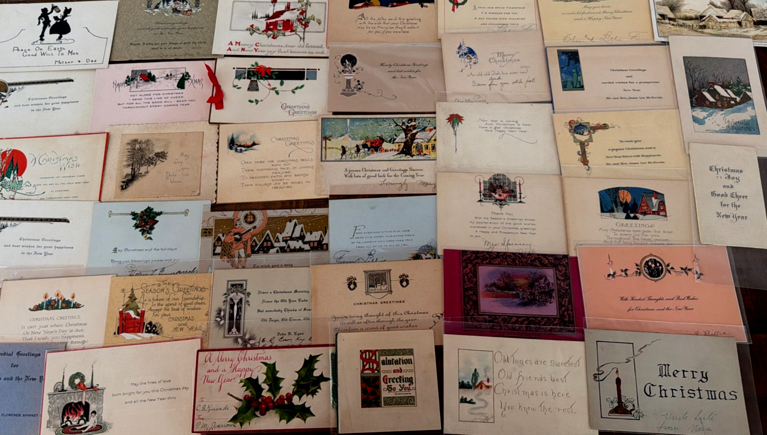 Lot of 40 Antique Art Deco 1920s - 1930s Flat Christmas Greeting Cards Ephemera
